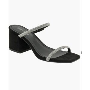 Lisa Vicky Mood Pavé Square Toe Slide Sandal Black Rhinestone Strap‎ Sz 7M